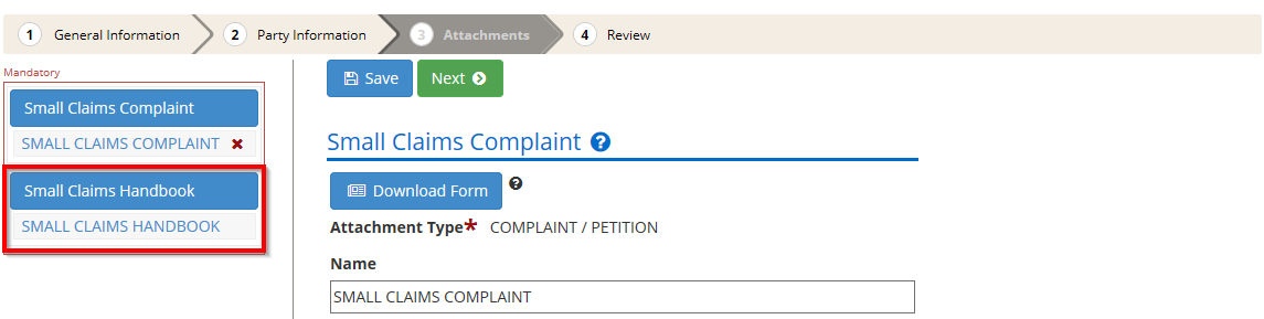 Small Claims Complaint mandatory fields